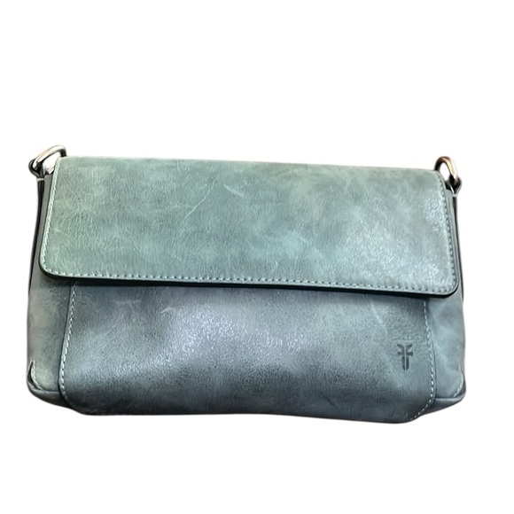 FRYE Reed Flap Leather Crossbody Bag - Sky Color with alternative wristlet strap - Picture 1 of 16